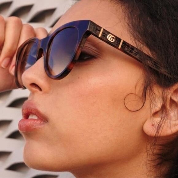New - GUCCI GG0636SK 002 round Gucci sunglass comes in a dark havana frame with - Picture 4 of 11